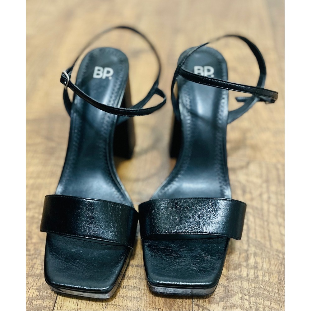 BP Black Heeled‎ Sandals Ankle Strap Square Toe Block Heel Women's 10M Y2K